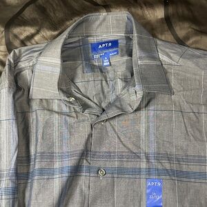 Apt. 9 Men's Blue and Gray Plaid Shirt